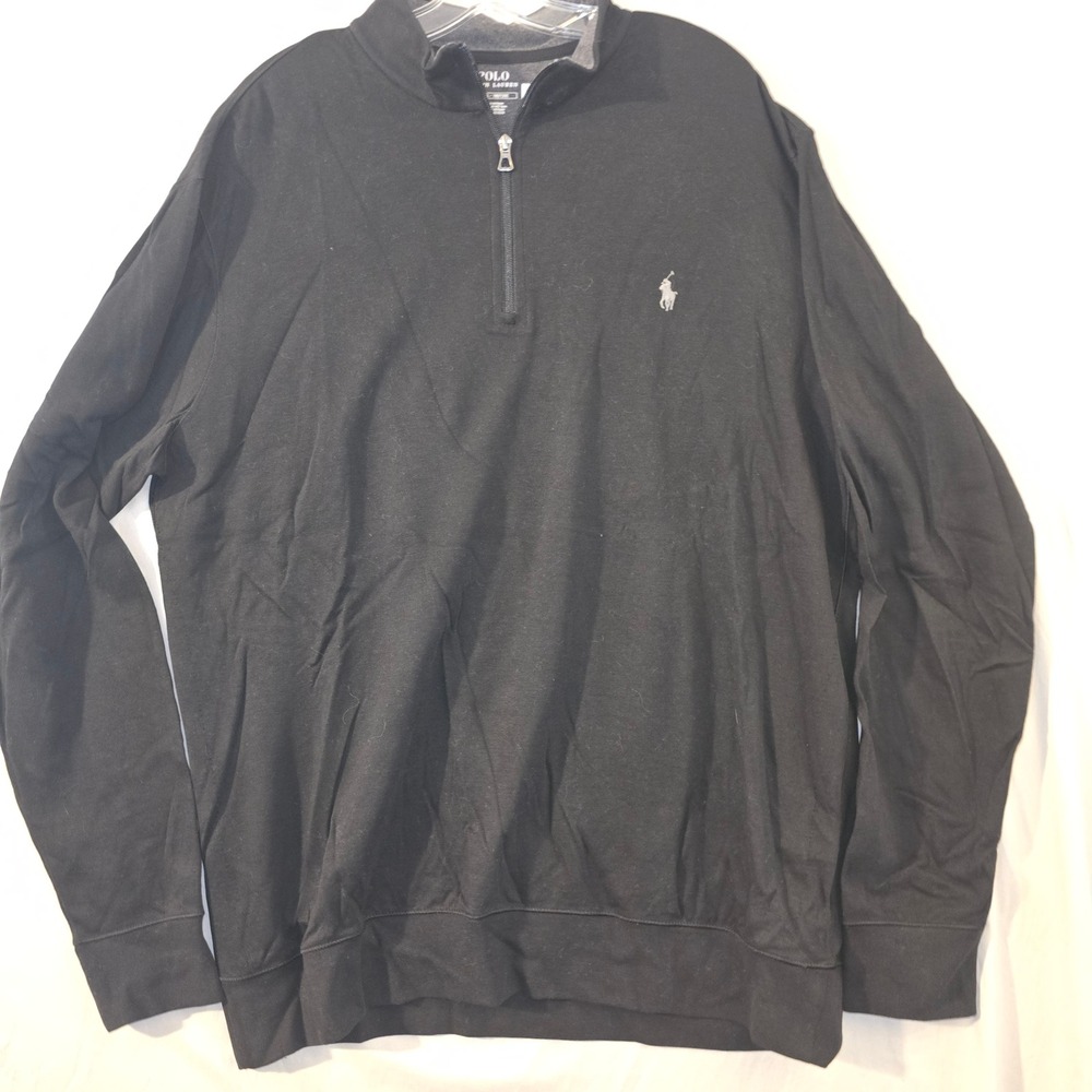 Polo Ralph Lauren Quarter Zip LT Mens Black Cotton Blend Pullover Tall